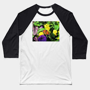 Butterfly on Flowers Baseball T-Shirt